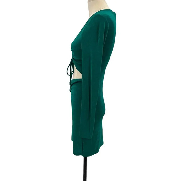 Princess Polly Kylie Mini Dress Forest Green Cut-Out Ruched Bodycon Size US 8 - Picture 6 of 12